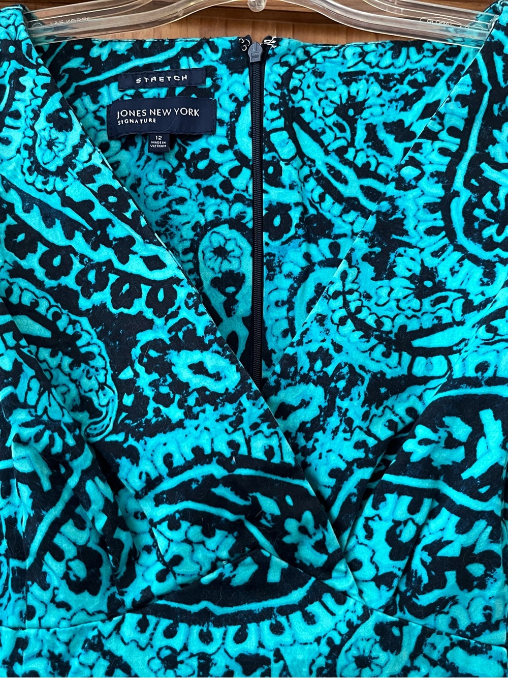 Jones New York Teal and Black Paisley V-Neck Midi Dress Size 12 - Picture 7 of 10